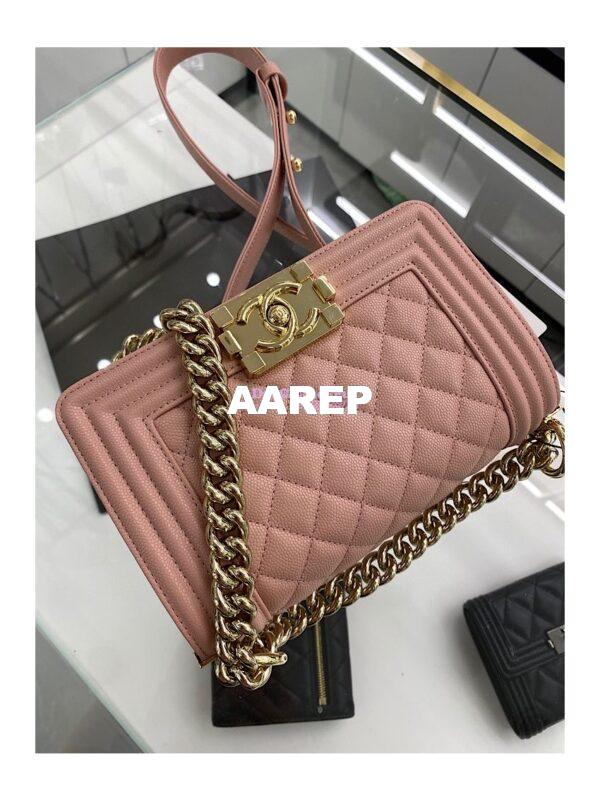 Replica Chanel Small Boy Handbag in Grained Calfskin with Shining Gold Hardware 67085 Light Pink 6