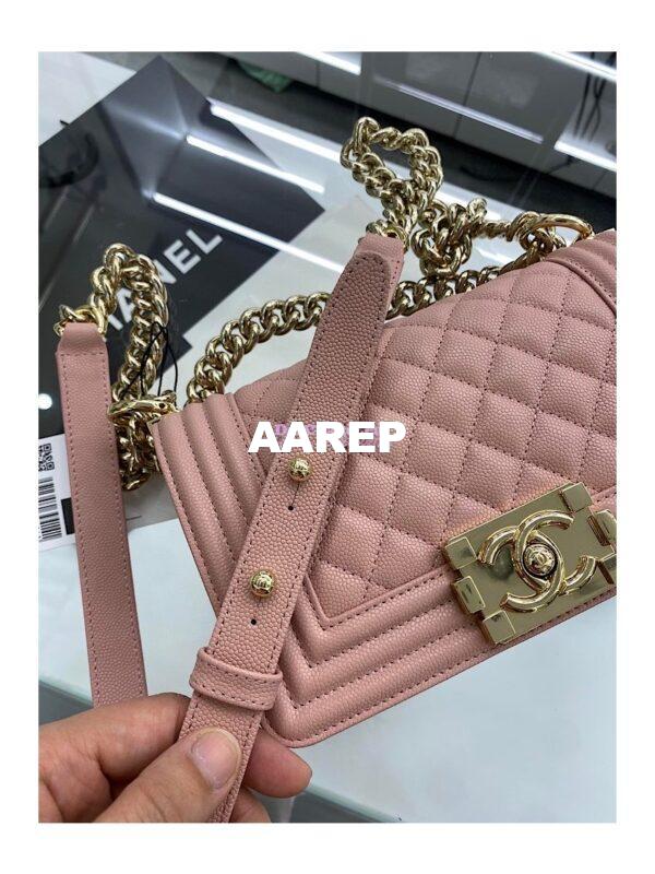 Replica Chanel Small Boy Handbag in Grained Calfskin with Shining Gold Hardware 67085 Light Pink 8