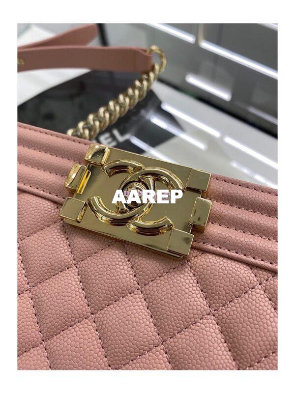 Replica Chanel Small Boy Handbag in Grained Calfskin with Shining Gold Hardware 67085 Light Pink 9