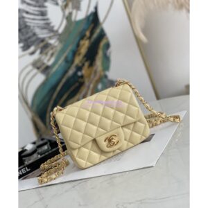 Replica Chanel Mini Classic Flap CF Bag Lambskin 17cm in Yellow 2
