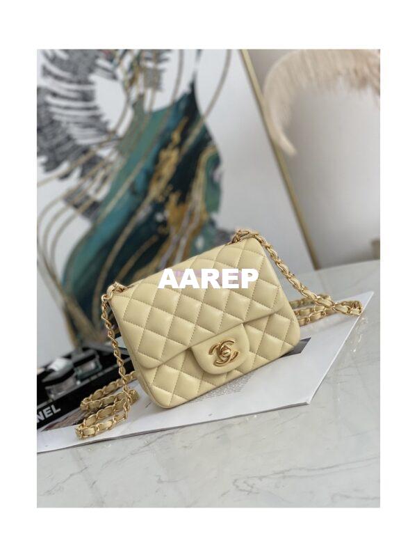 Replica Chanel Mini Classic Flap CF Bag Lambskin 17cm in Yellow 4