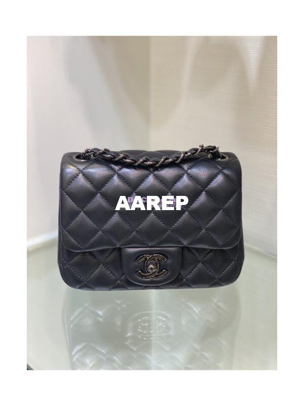 Replica Chanel Mini Classic Flap CF Bag Lambskin 17cm in Black with Gun Metal 3