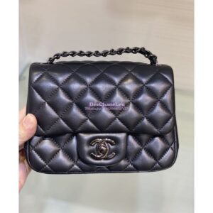 Replica Chanel Mini Classic Flap CF Bag Lambskin 17cm in Black with Gun Metal 2