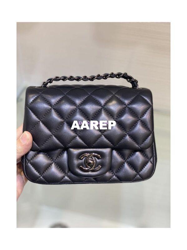 Replica Chanel Mini Classic Flap CF Bag Lambskin 17cm in Black with Gun Metal 4