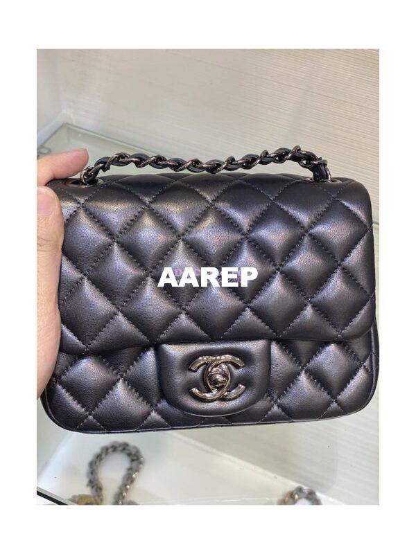 Replica Chanel Mini Classic Flap CF Bag Lambskin 17cm in Black with Gun Metal 5