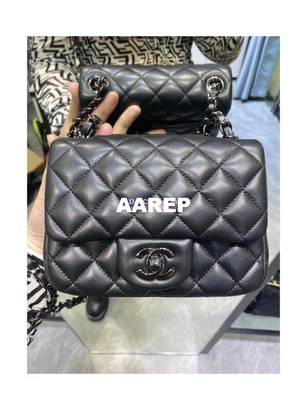 Replica Chanel Mini Classic Flap CF Bag Lambskin 17cm in Black with Gun Metal 6