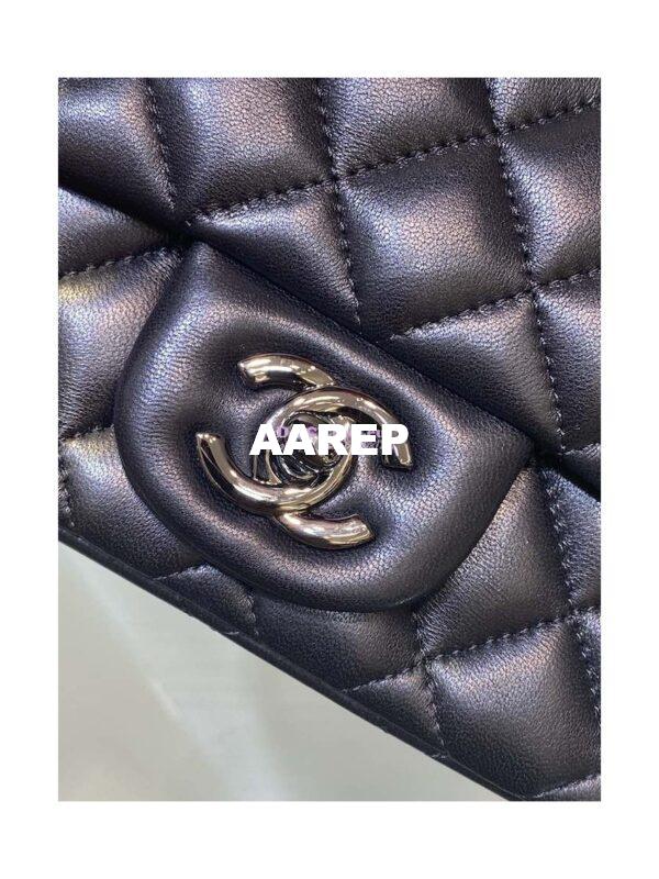 Replica Chanel Mini Classic Flap CF Bag Lambskin 17cm in Black with Gun Metal 8