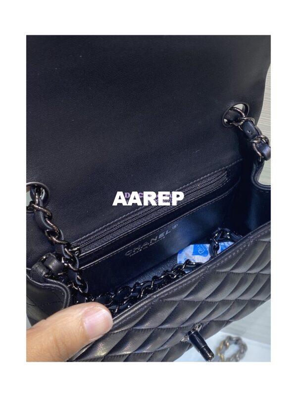Replica Chanel Mini Classic Flap CF Bag Lambskin 17cm in Black with Gun Metal 10