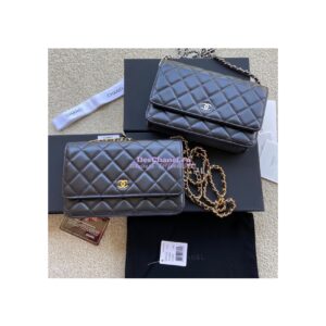 Replica Chanel Lambskin New Magnetic Wallet On Chain WOC Bag 33814 Black