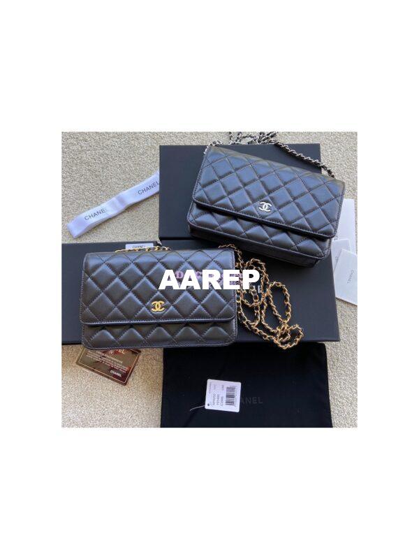 Replica Chanel Lambskin New Magnetic Wallet On Chain WOC Bag 33814 Black