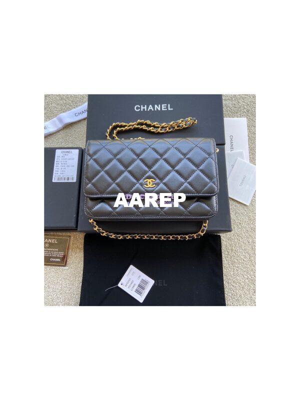 Replica Chanel Lambskin New Magnetic Wallet On Chain WOC Bag 33814 Black 2