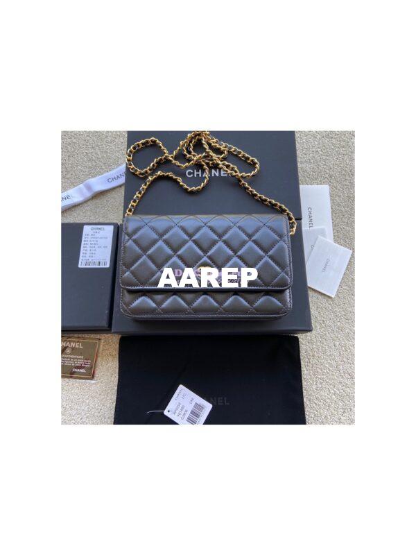 Replica Chanel Lambskin New Magnetic Wallet On Chain WOC Bag 33814 Black 3