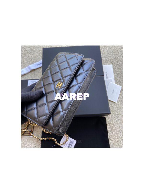 Replica Chanel Lambskin New Magnetic Wallet On Chain WOC Bag 33814 Black 4