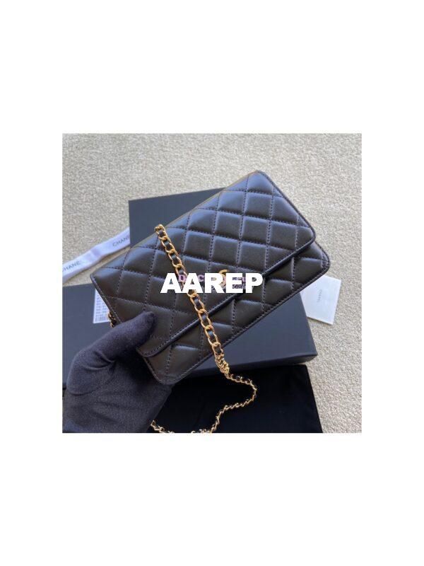 Replica Chanel Lambskin New Magnetic Wallet On Chain WOC Bag 33814 Black 6