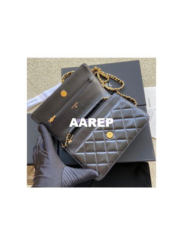 Replica Chanel Lambskin New Magnetic Wallet On Chain WOC Bag 33814 Black 8