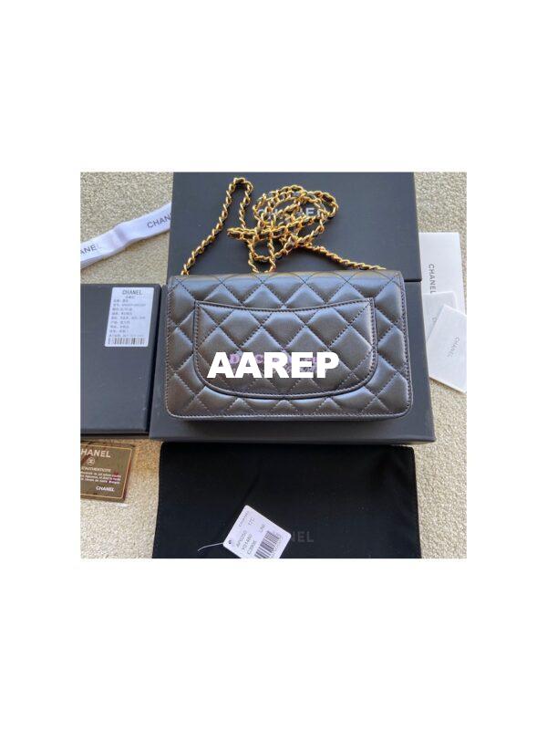 Replica Chanel Lambskin New Magnetic Wallet On Chain WOC Bag 33814 Black 9