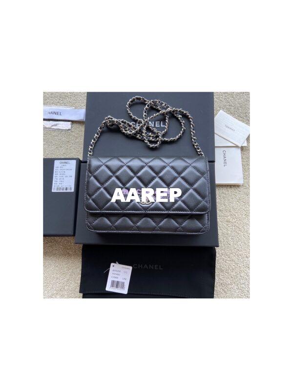 Replica Chanel Lambskin New Magnetic Wallet On Chain WOC Bag 33814 Black 10