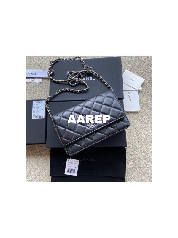 Replica Chanel Lambskin New Magnetic Wallet On Chain WOC Bag 33814 Black 11