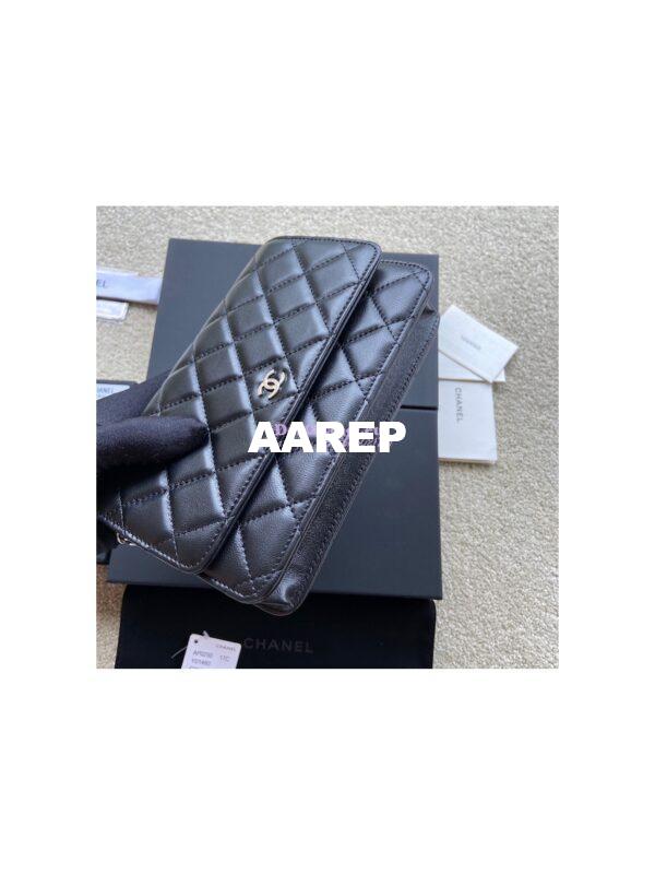 Replica Chanel Lambskin New Magnetic Wallet On Chain WOC Bag 33814 Black 12