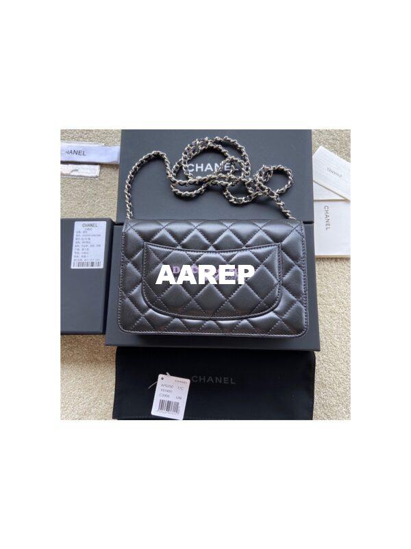 Replica Chanel Lambskin New Magnetic Wallet On Chain WOC Bag 33814 Black 13