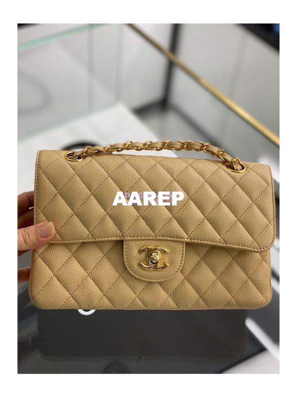 Replica Chanel Small Classic Double Flap Bag 23cm Caviar Beige 10