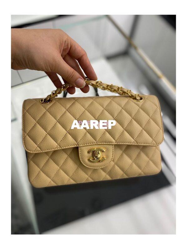 Replica Chanel Small Classic Double Flap Bag 23cm Caviar Beige 11