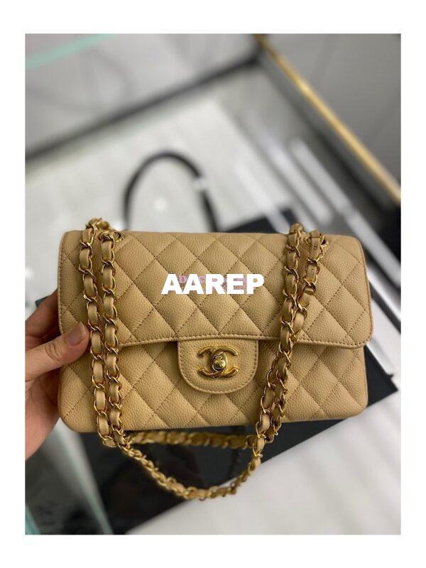 Replica Chanel Small Classic Double Flap Bag 23cm Caviar Beige 12