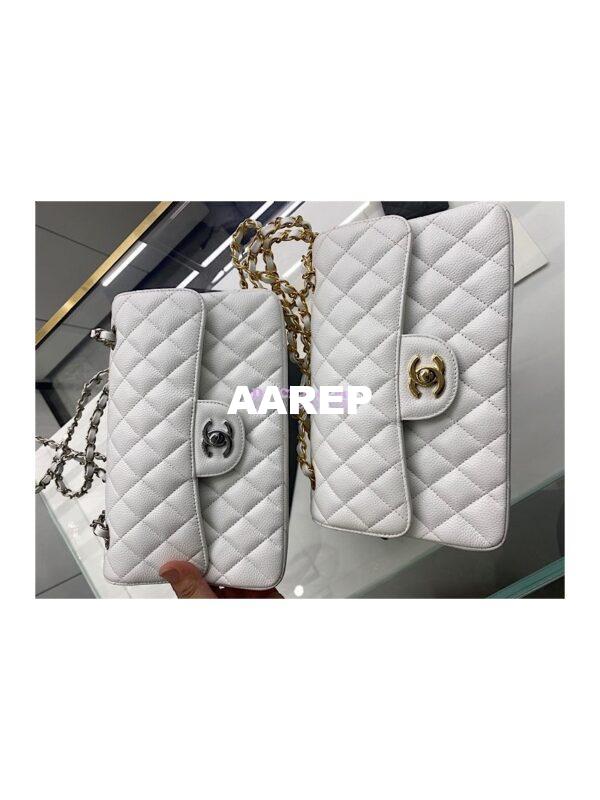 Replica Chanel Small Classic Double Flap Bag 23cm Caviar White 12