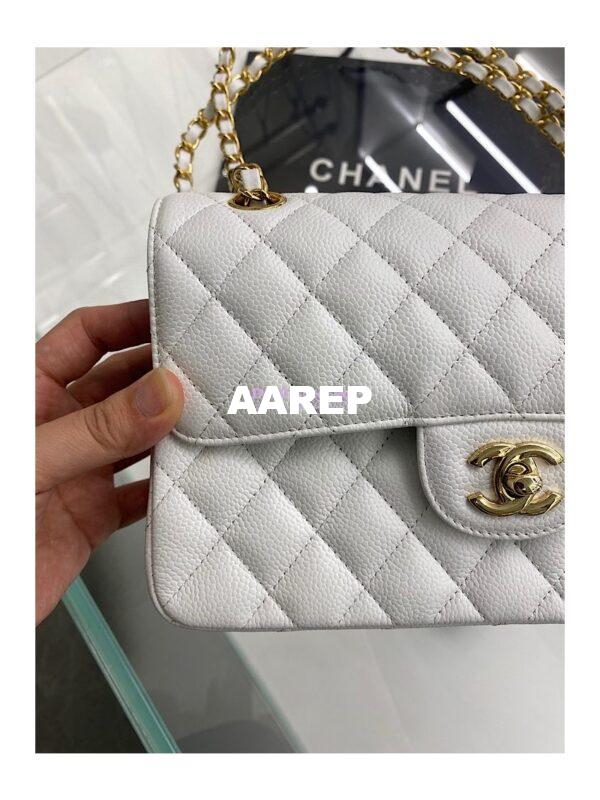 Replica Chanel Small Classic Double Flap Bag 23cm Caviar White 14