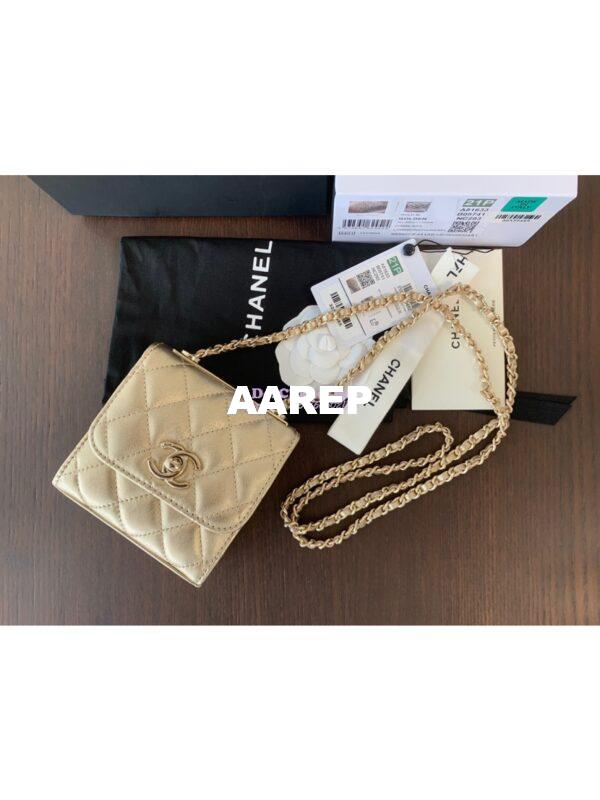 Replica Chanel Small Trendy CC Clutch With Chain A81633 Metallic Gold 4