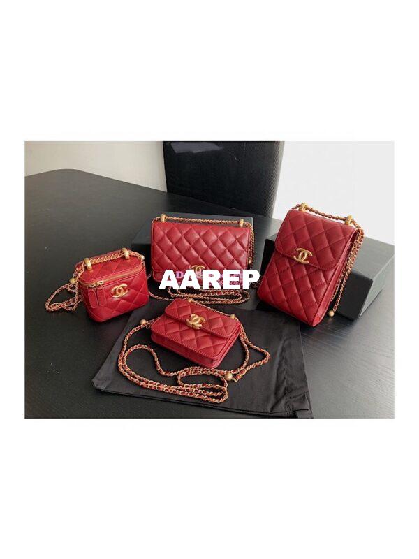 Replica Chanel Calfskin Wallet On Chain WOC with adjustable chain strap AP2289 Red 3