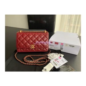 Replica Chanel Calfskin Wallet On Chain WOC with adjustable chain strap AP2289 Red 2