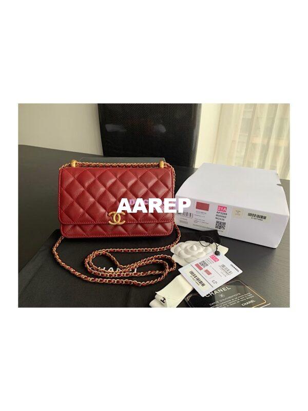 Replica Chanel Calfskin Wallet On Chain WOC with adjustable chain strap AP2289 Red 4