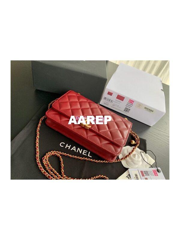 Replica Chanel Calfskin Wallet On Chain WOC with adjustable chain strap AP2289 Red 5