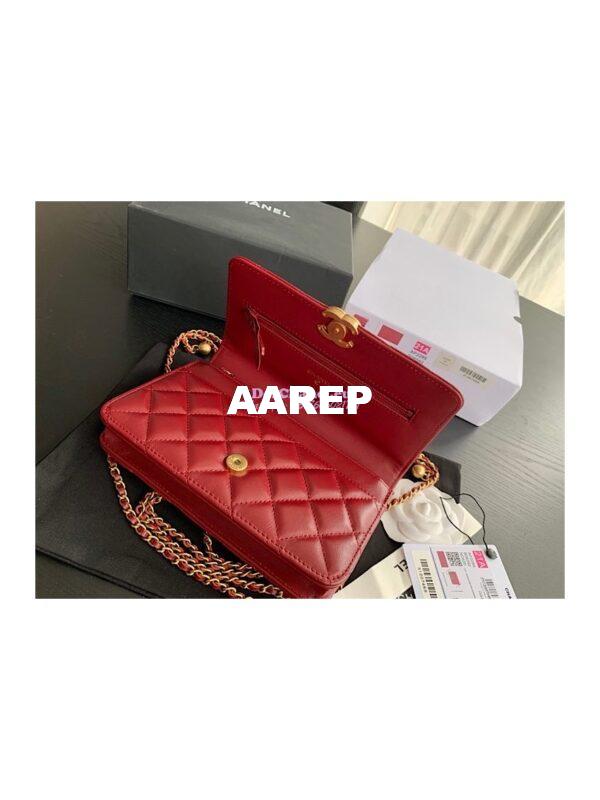 Replica Chanel Calfskin Wallet On Chain WOC with adjustable chain strap AP2289 Red 9