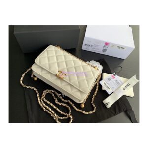 Replica Chanel Calfskin Wallet On Chain WOC with adjustable chain strap AP2289 White 2