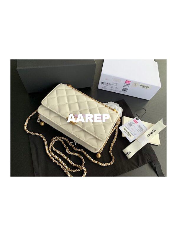 Replica Chanel Calfskin Wallet On Chain WOC with adjustable chain strap AP2289 White 4