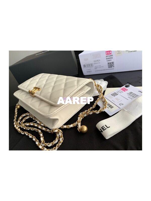 Replica Chanel Calfskin Wallet On Chain WOC with adjustable chain strap AP2289 White 5