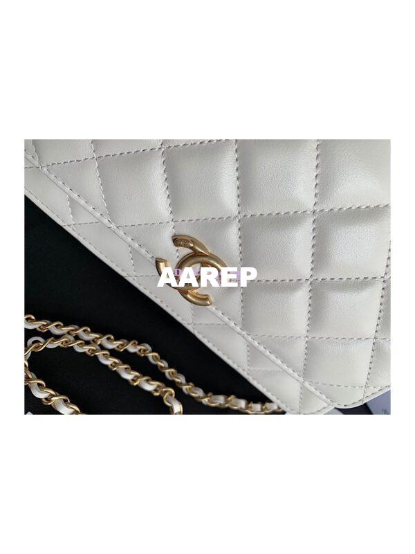 Replica Chanel Calfskin Wallet On Chain WOC with adjustable chain strap AP2289 White 6