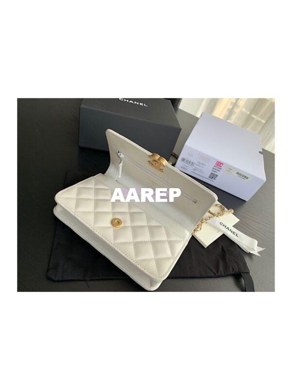 Replica Chanel Calfskin Wallet On Chain WOC with adjustable chain strap AP2289 White 9