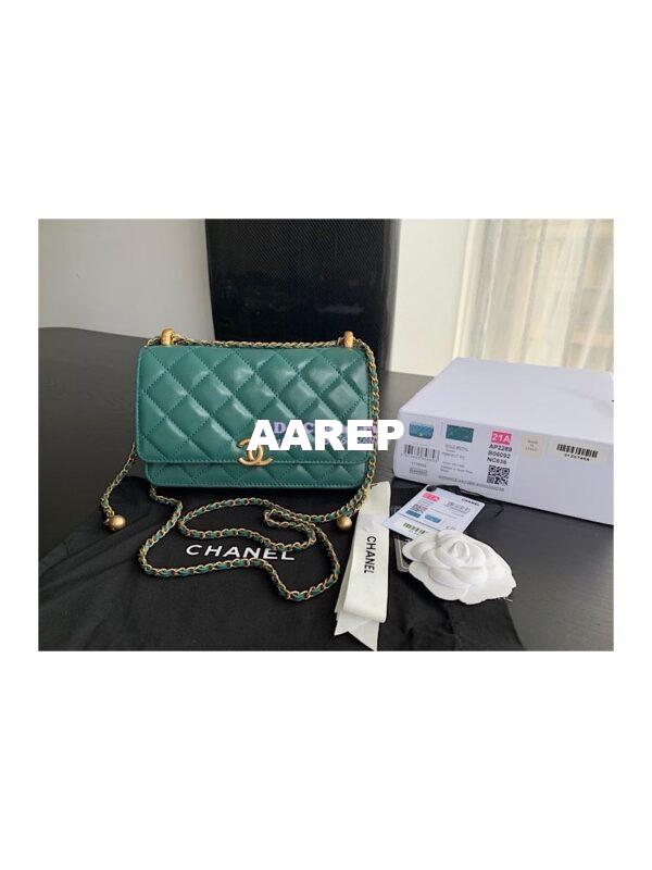 Replica Chanel Calfskin Wallet On Chain WOC with adjustable chain strap AP2289 Green 3