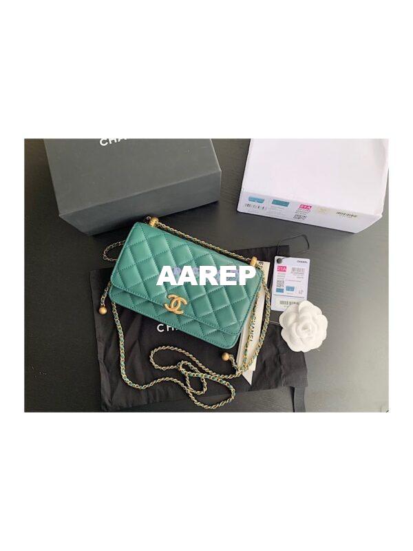 Replica Chanel Calfskin Wallet On Chain WOC with adjustable chain strap AP2289 Green 4