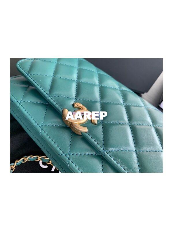Replica Chanel Calfskin Wallet On Chain WOC with adjustable chain strap AP2289 Green 5