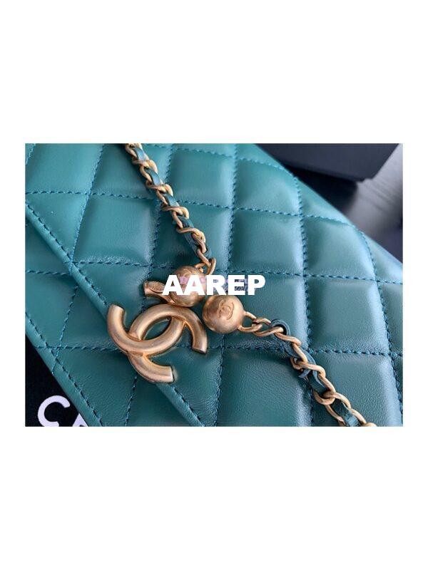 Replica Chanel Calfskin Wallet On Chain WOC with adjustable chain strap AP2289 Green 6