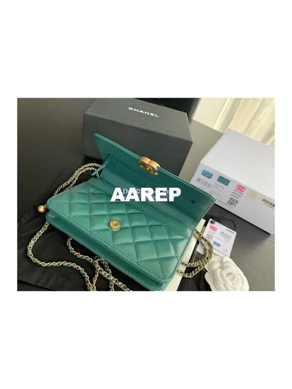 Replica Chanel Calfskin Wallet On Chain WOC with adjustable chain strap AP2289 Green 8