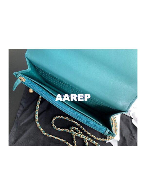 Replica Chanel Calfskin Wallet On Chain WOC with adjustable chain strap AP2289 Green 9