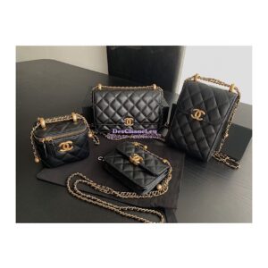 Replica Chanel Calfskin Wallet On Chain WOC with adjustable chain strap AP2289 Black