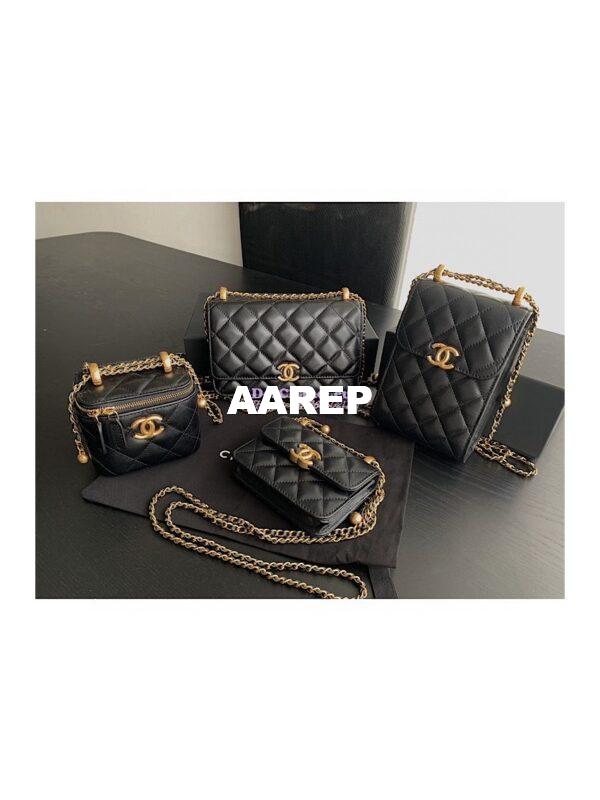 Replica Chanel Calfskin Wallet On Chain WOC with adjustable chain strap AP2289 Black 3