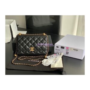 Replica Chanel Calfskin Wallet On Chain WOC with adjustable chain strap AP2289 Black 2