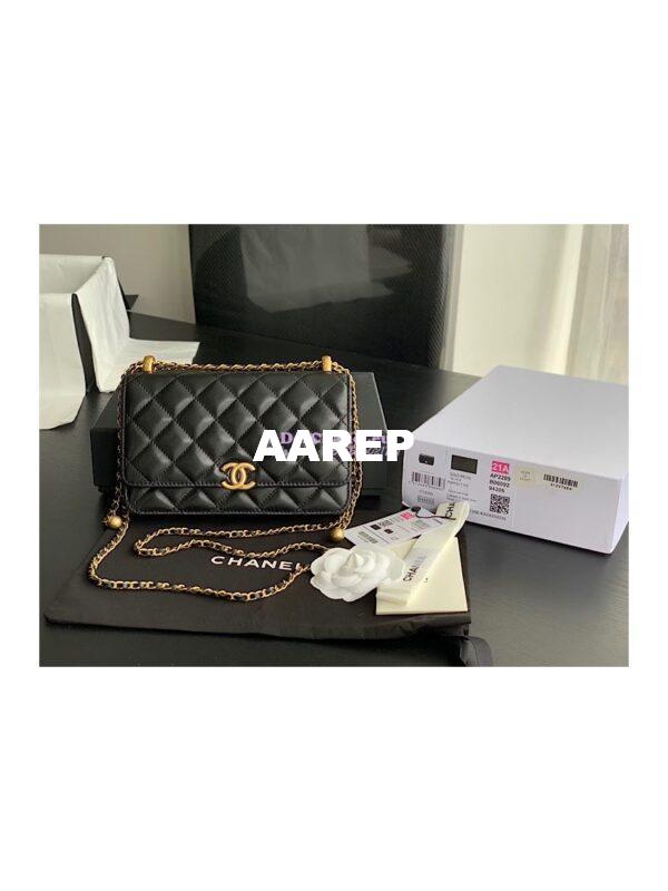 Replica Chanel Calfskin Wallet On Chain WOC with adjustable chain strap AP2289 Black 4